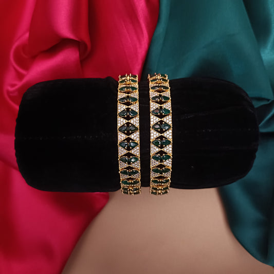 Beautiful CZ Bangles In Green Stone