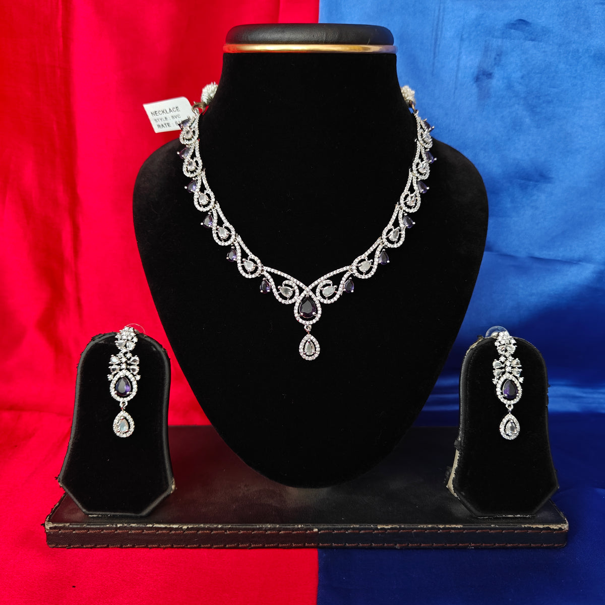 Elegant AD Short Necklace In Purple Stone