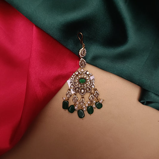 Beautiful Victorian Tika In Green Beads