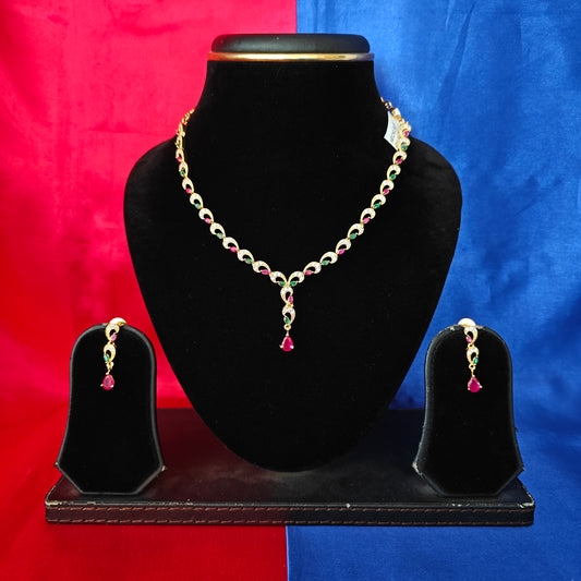 Beautiful CZ Short Necklace In Multi Colour Stone
