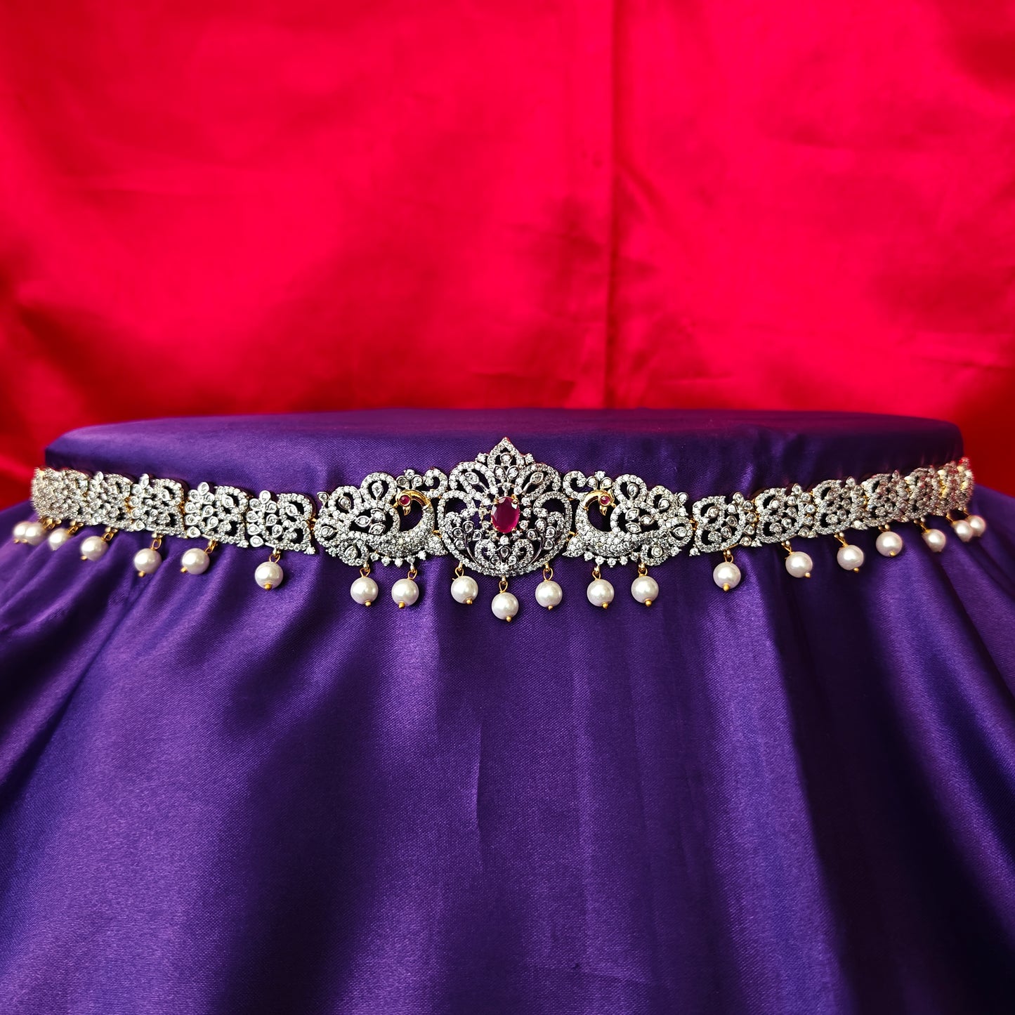 Beautiful GJ Chain Type Vaddanam In Ruby Stone