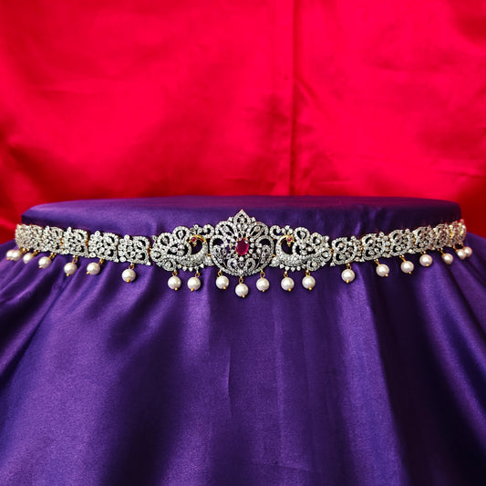 Beautiful GJ Chain Type Vaddanam In Ruby Stone