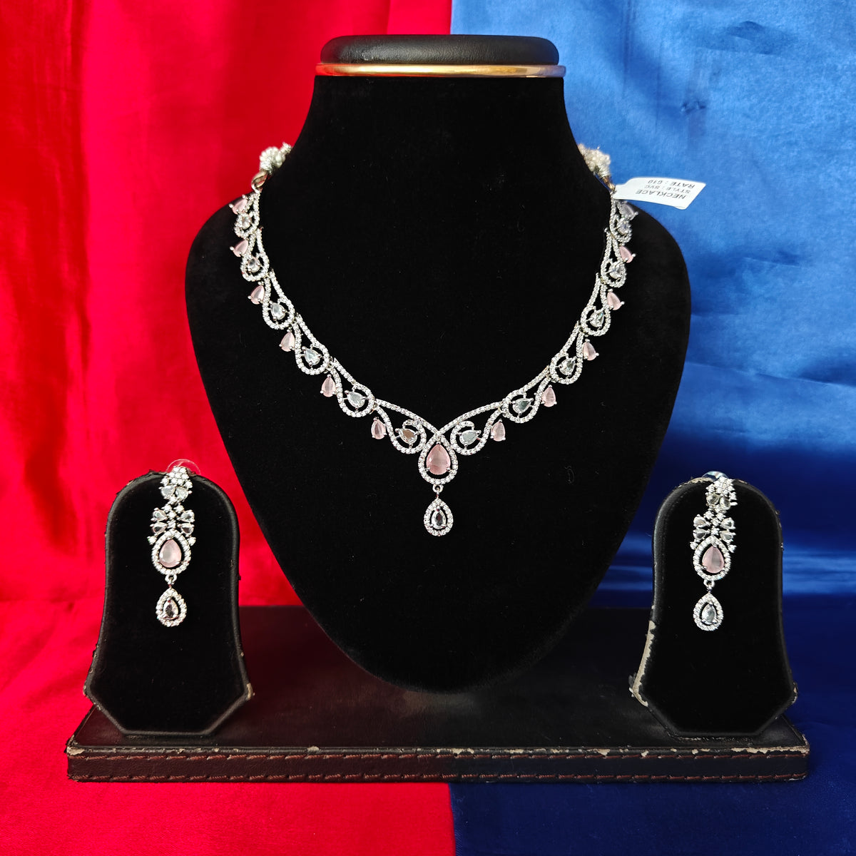 Elegant AD Short Necklace In Baby Pink Coloured Stone