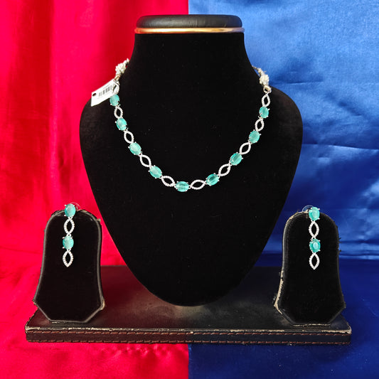 Elegant AD Short Necklace In Pista Green Coloured Stone