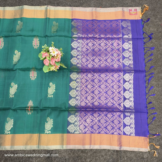 Handloom Kanchi Pattu 2Two Work Butta Saree