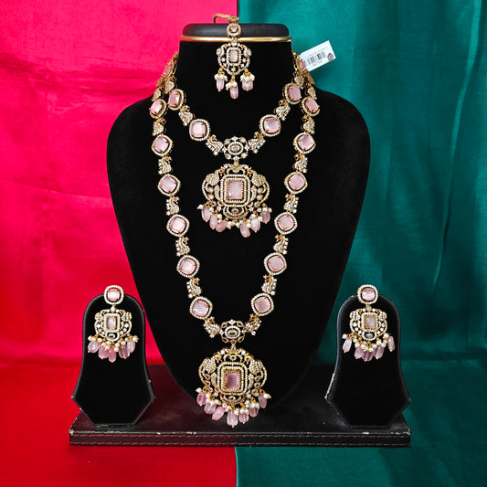 Beautiful Victorian Combo Set In Baby Pink Beads