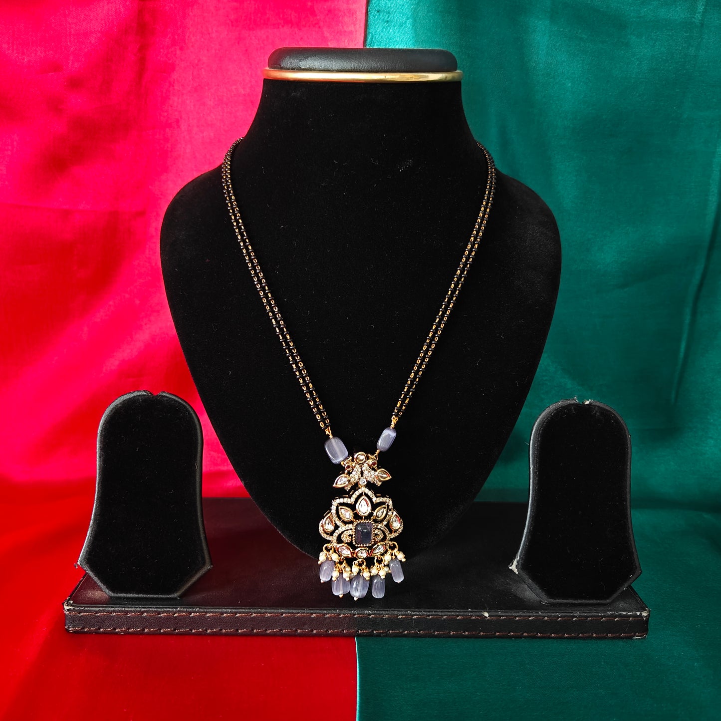 Beautiful Black Beads Short In Purple Beads