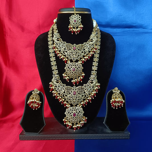 Elegant Victorian Bridal Combo Set In Maroon Beads