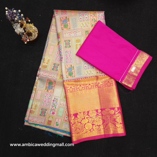 Buy Stunning Kanchi pattu mix L Kalamkari Lehenga [Free Size]