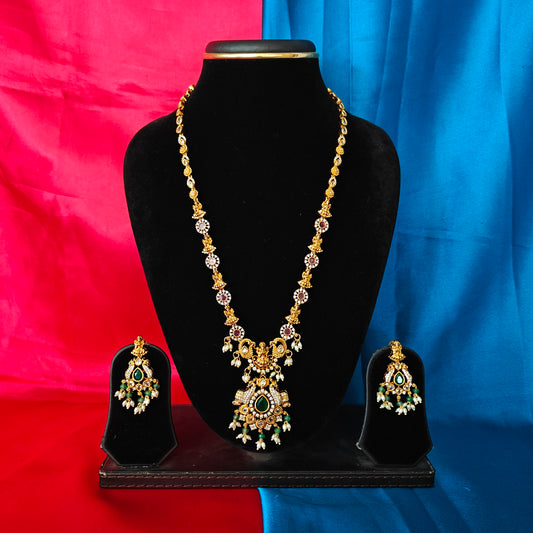 Beautiful Nakshi Long Necklace With Laxmi Idol
