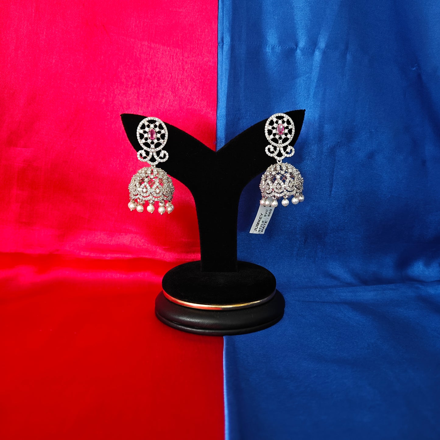 Beautiful Silver Jhumki In Ruby Stone