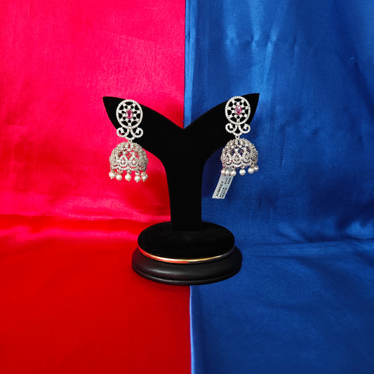 Beautiful Silver Jhumki In Ruby Stone