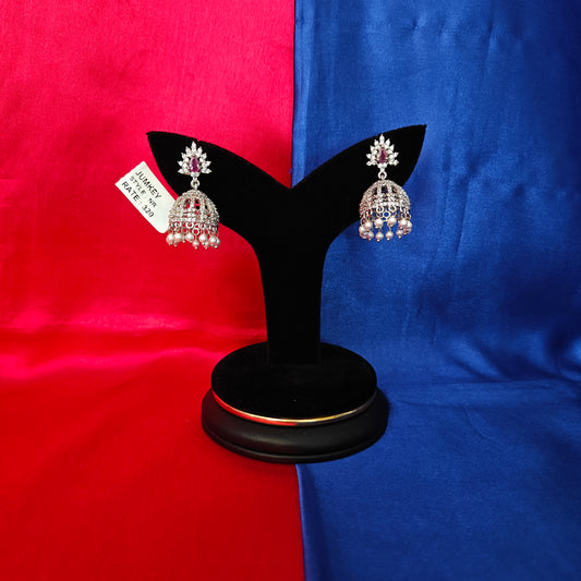 Beautiful Silver Small Jhumki In Ruby Stone