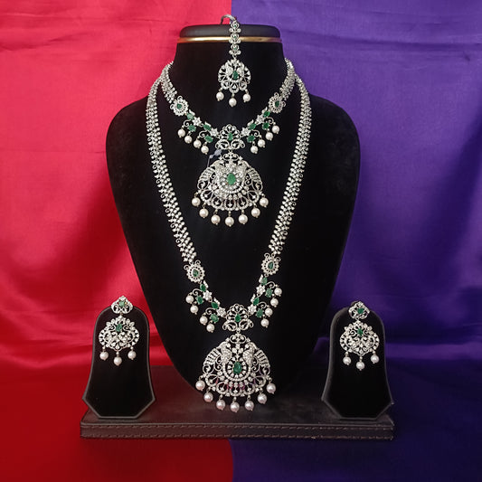 Beautiful Silver Combo Set In Green Stone