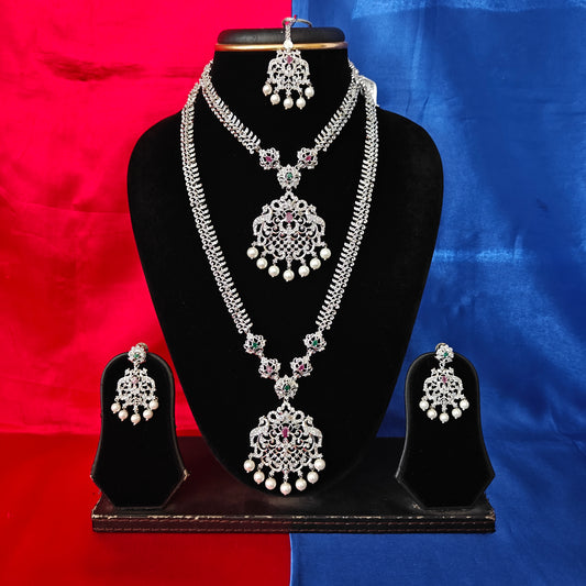 Beautiful Silver Combo Set In Multi Colour Stone