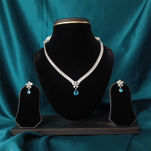 Stylish Zircon Aqua Blue Studded Short Necklace