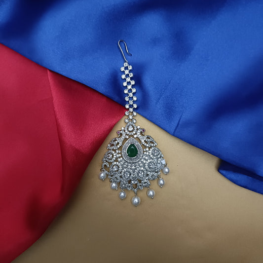 Beautiful Silver Tika In Green Stone
