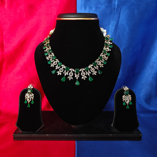 Elegant Victorian Short Necklace In Green Stone - Ambica Wedding Mall