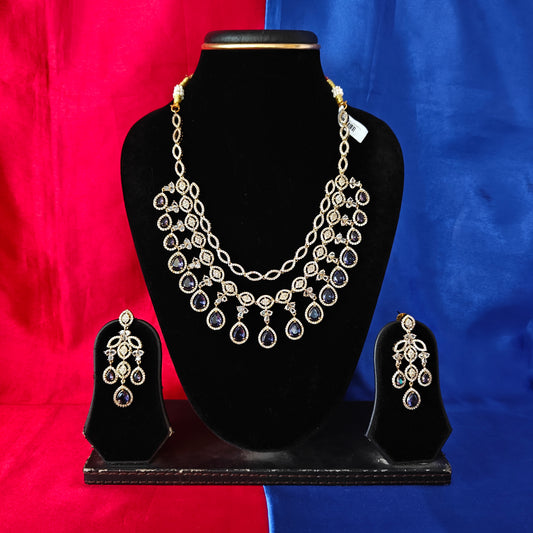 Beautiful Victorian Layered Long Necklace In Purple Stone