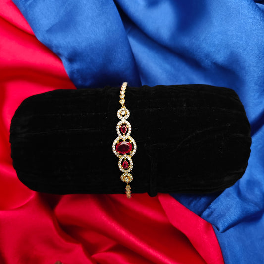 Beautiful Gold Chain Type Bracelet In Ruby Stone