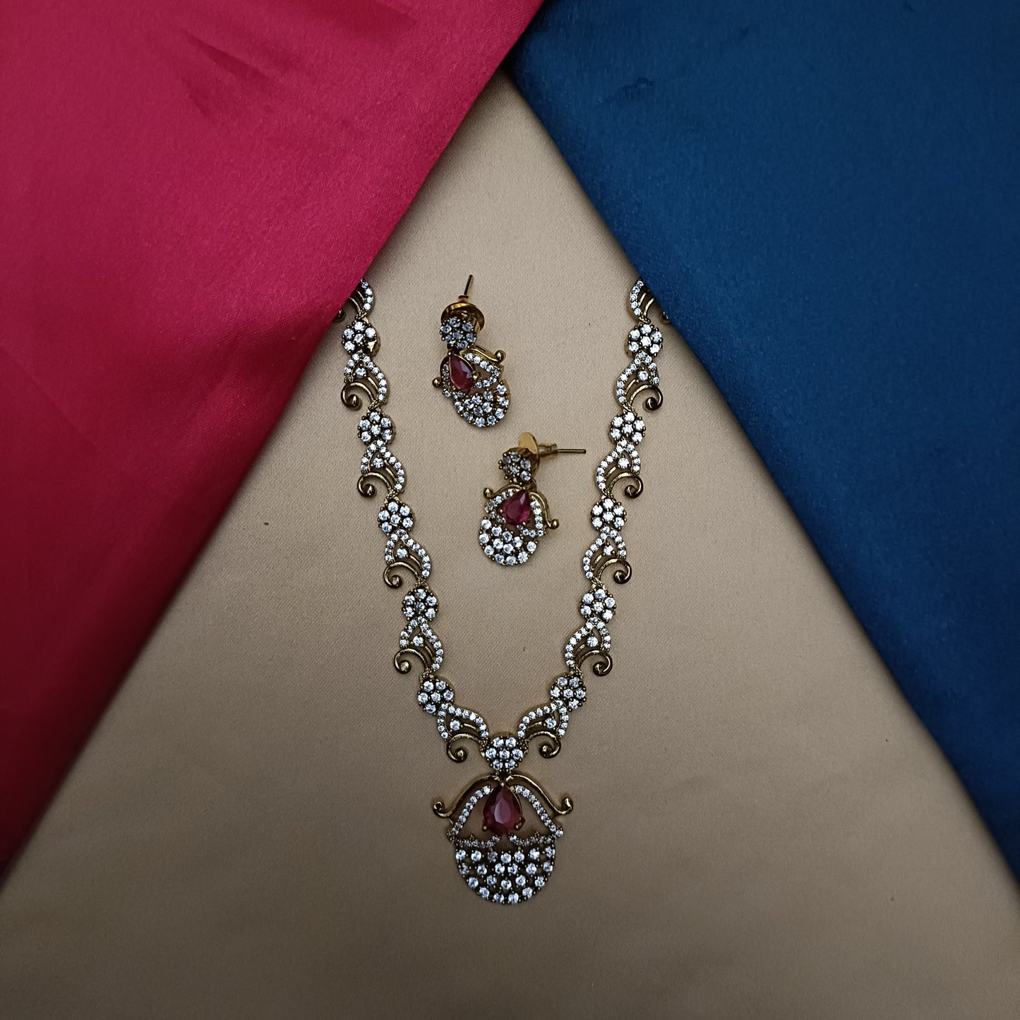 Elegant Victorian Mini Haaram In Red Stone