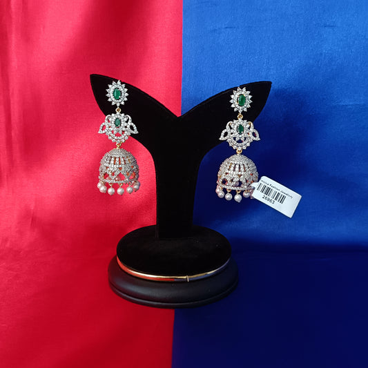 Elegant GJ Jhumki In Green Stone