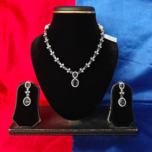 Elegant AD Short Necklace In Purple Coloured Stone