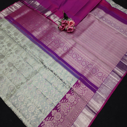 Handloom Pure Resham German Silver Zari Kanchi Pattu Saree