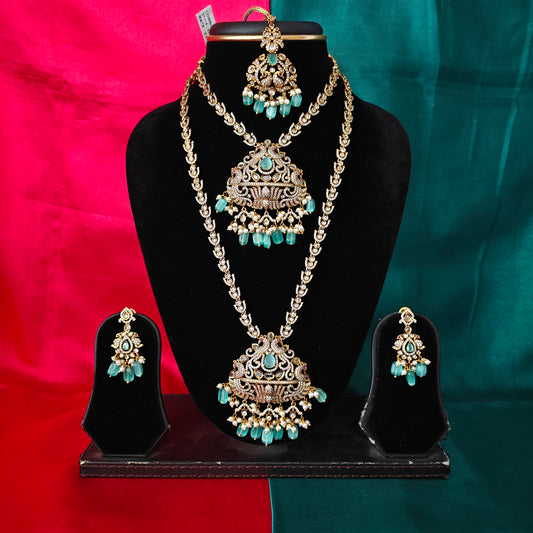 Beautiful Victorian Combo Set In Pista Green Beads