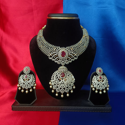Beautiful GJ Short Necklace In Ruby Stone