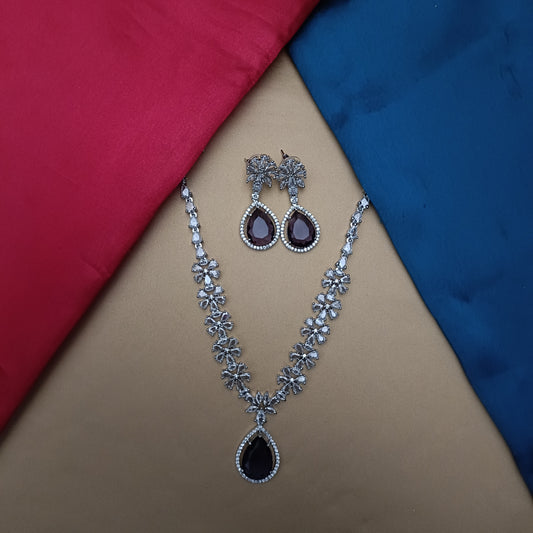 Elegant Silver Short Necklace In Purple Stone