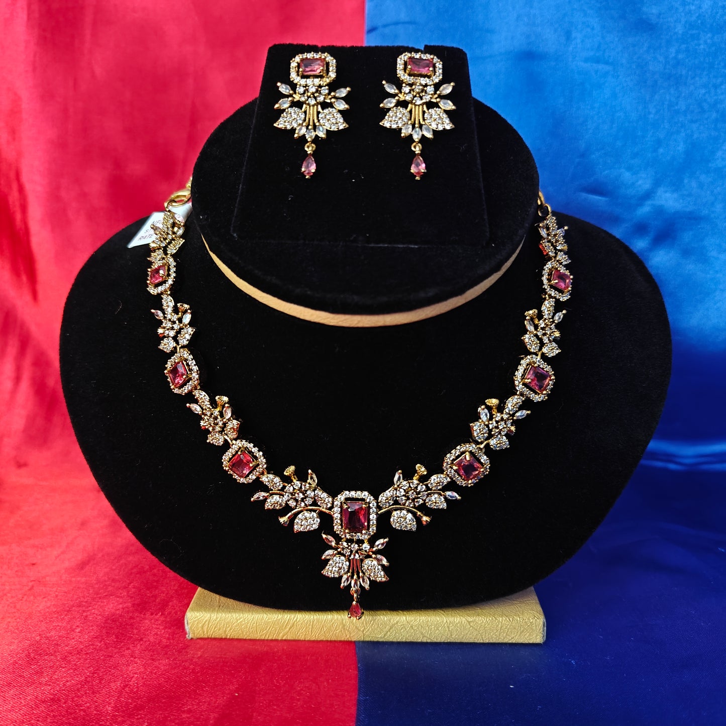 Beautiful Mini Haaram In Maroon Stone