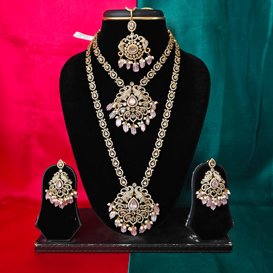 Beautiful Victorian Combo Set In Baby Pink Stone
