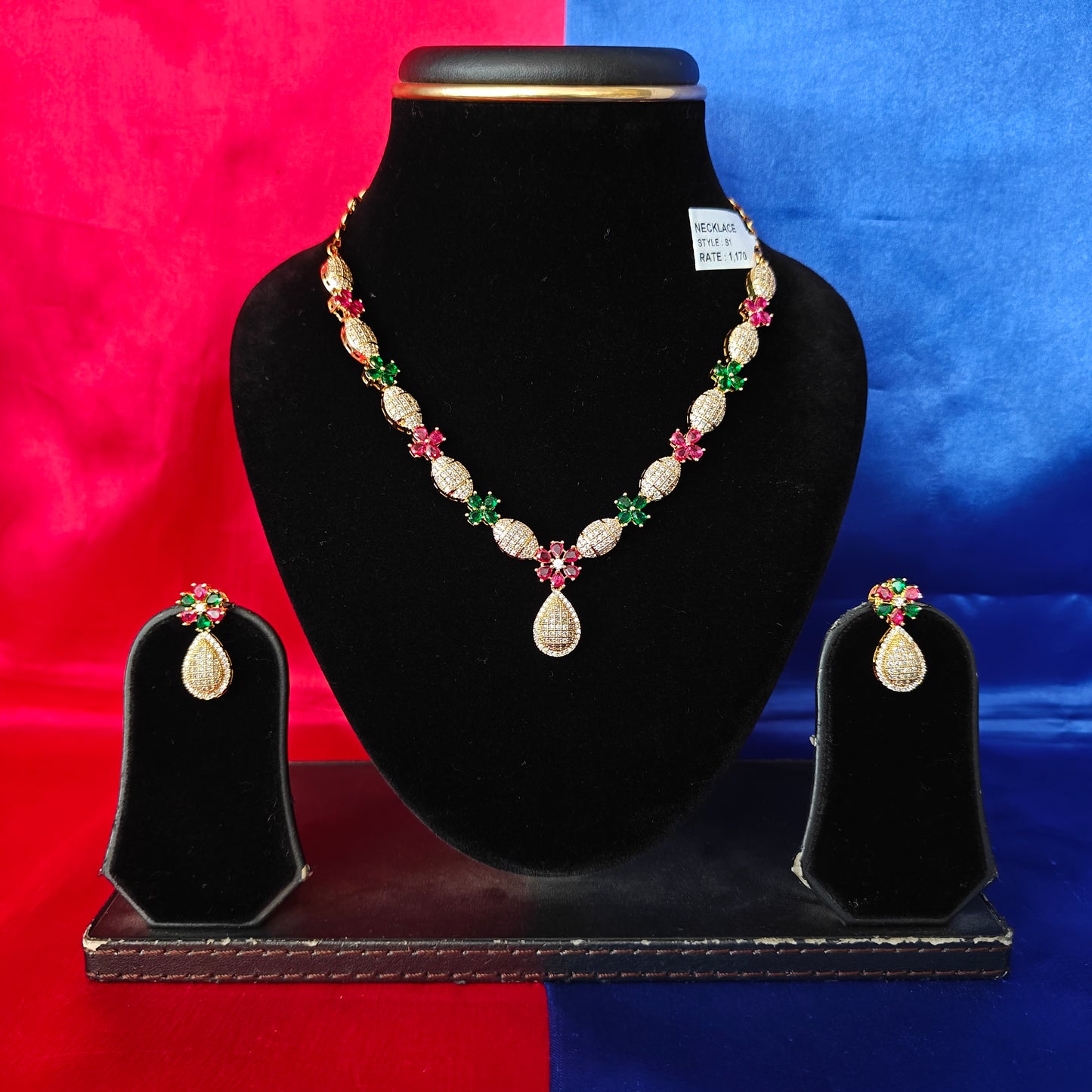 Beautiful CZ Short Necklace In Multi Colour Stone