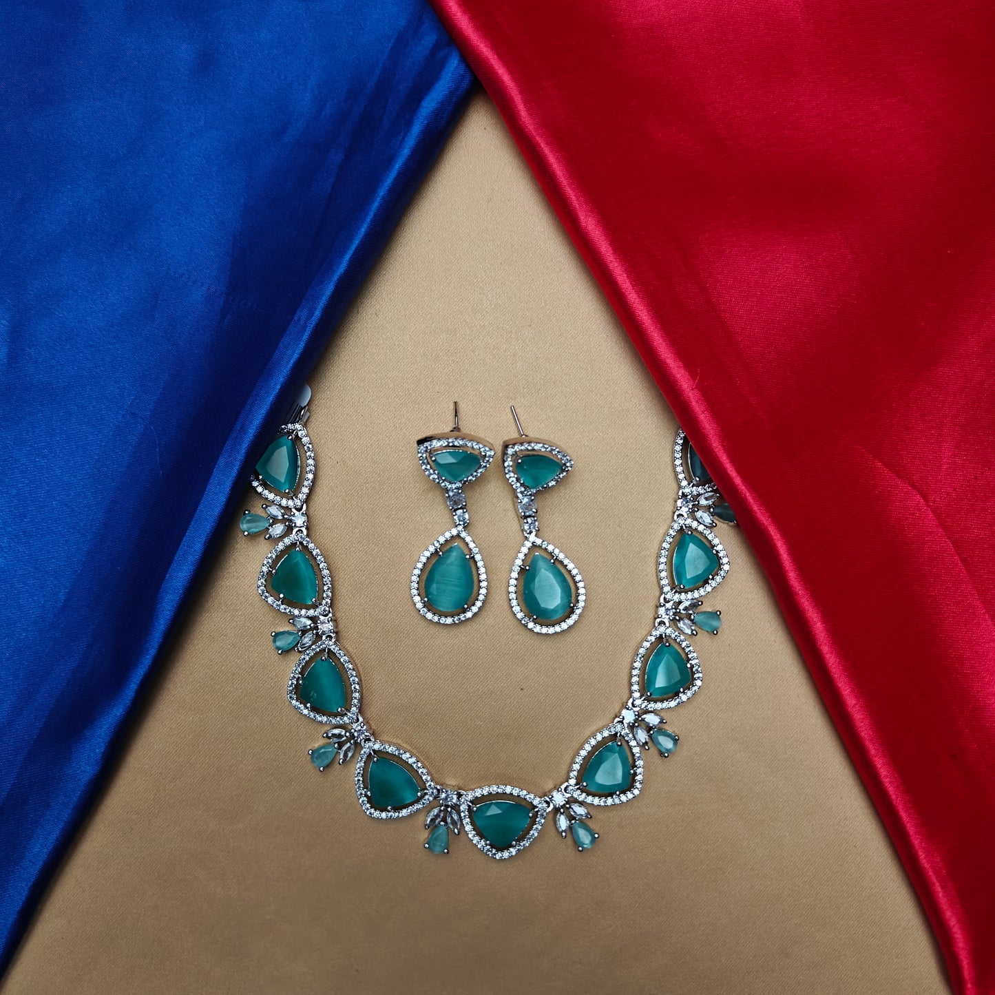 Beautiful AD Short Necklace In Pista Green Stone