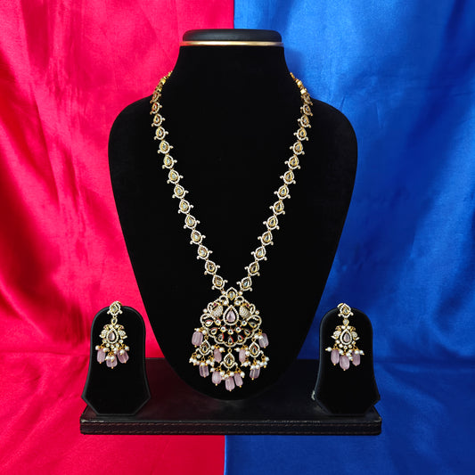 Elegant Victorian Long Necklace In Baby Pink Colour