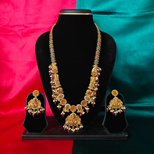 Elegant Nakshi Long Necklace In Maroon Beads