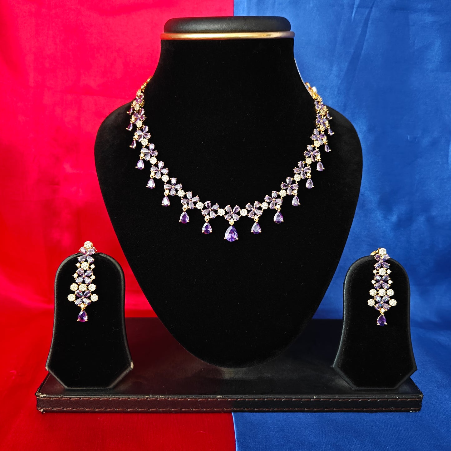 Beautiful CZ Short Necklace In Lavender Stone
