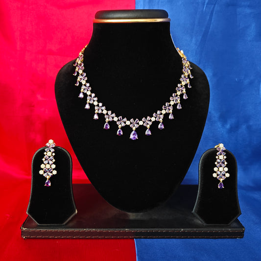 Beautiful CZ Short Necklace In Lavender Stone