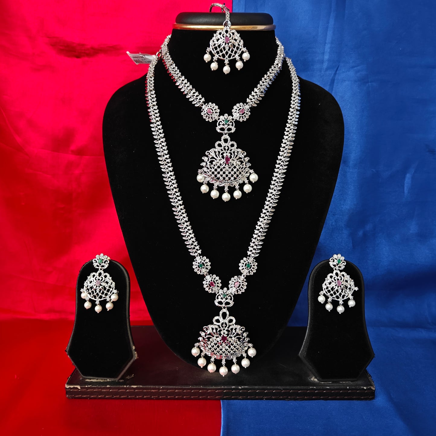 Beautiful Silver Combo Set In Multi Colour Stone