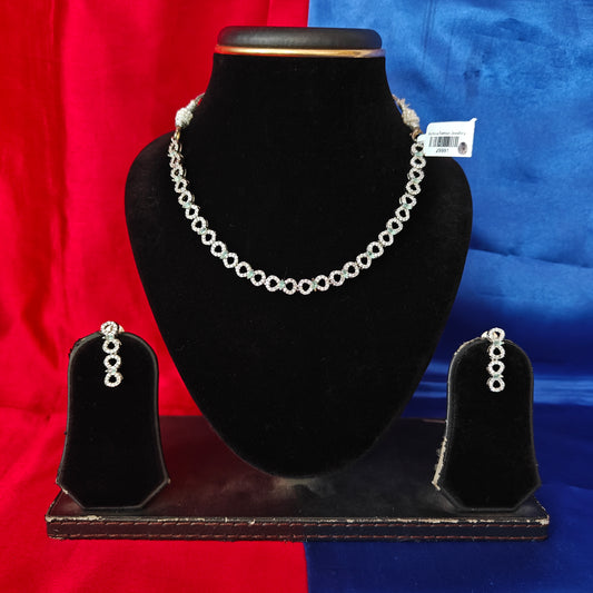 Elegant AD Short Necklace In Pista Green Coloured Stone