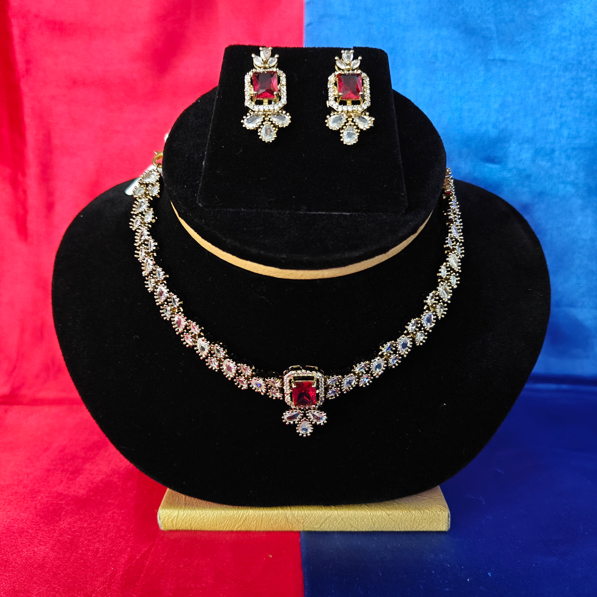 Beautiful Mini Haaram In Maroon Stone