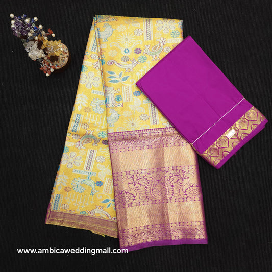 Buy Stunning Kanchi pattu mix L Kalamkari Lehenga [Free Size]