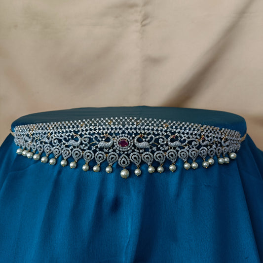 Elegant GJ Chain Type Vaddanam In Ruby Stone