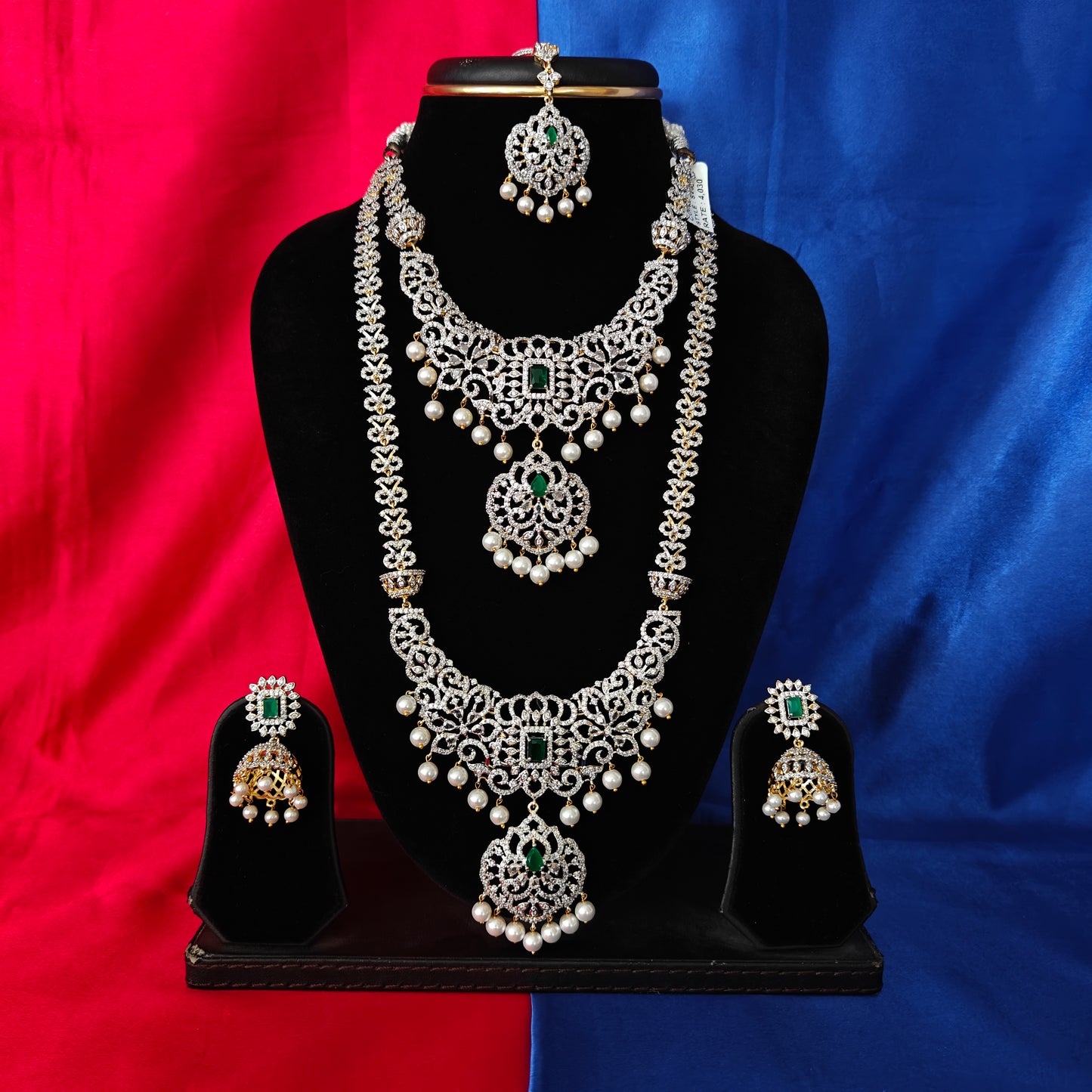 Elegant GJ Combo Set In Green Stone - Ambica Wedding Mall