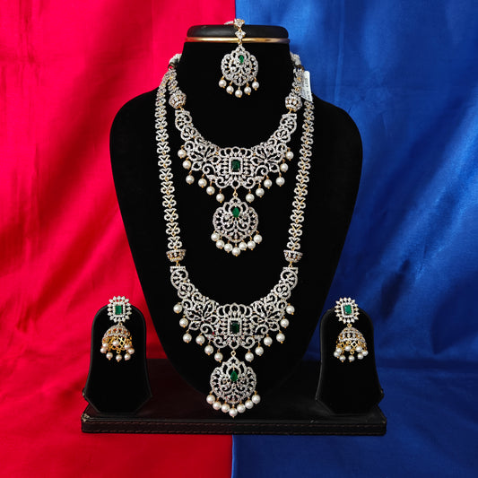 Elegant GJ Combo Set In Green Stone - Ambica Wedding Mall