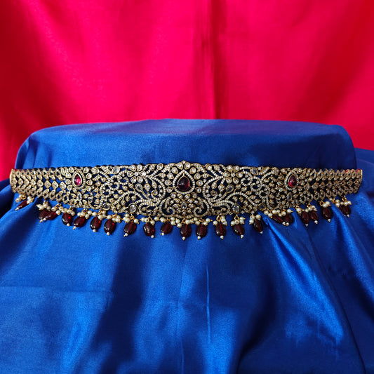 Beautiful Victorian Chain Type Vaddanam In Maroon Beads