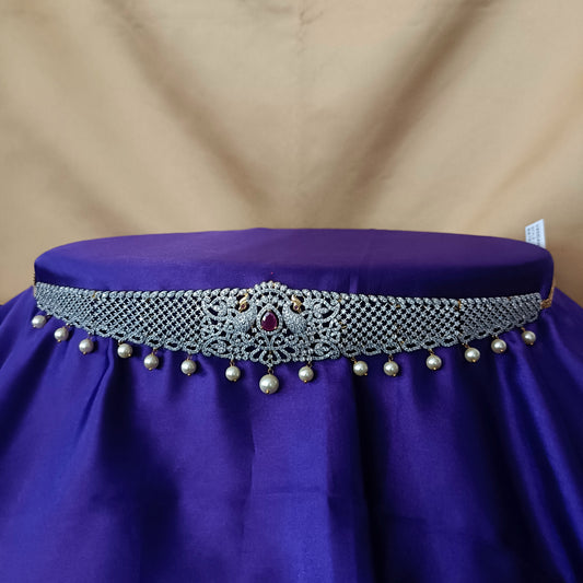Elegant GJ Chain Type Vaddanam In Ruby Stone