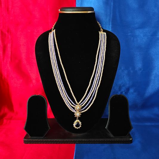 Elegant Lavender Coloured Honex Mala With Pearls