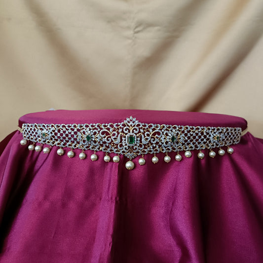 Elegant GJ Chain Type Vaddanam In Green Stone